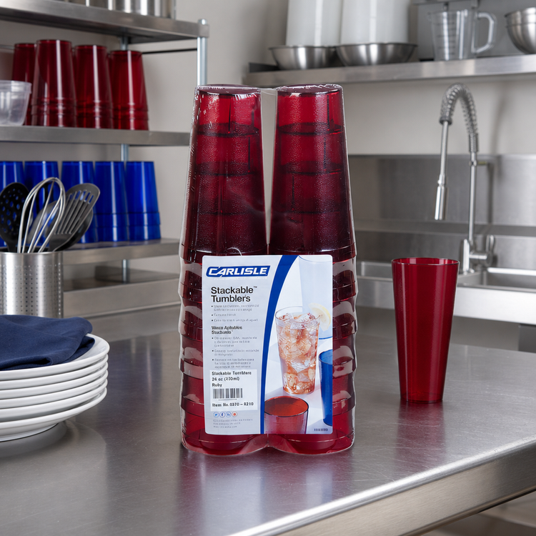 Product image #3 for Carlisle Stackable 24 oz Ruby SAN Tumbler, Cash 'N Carry Shrink Pack