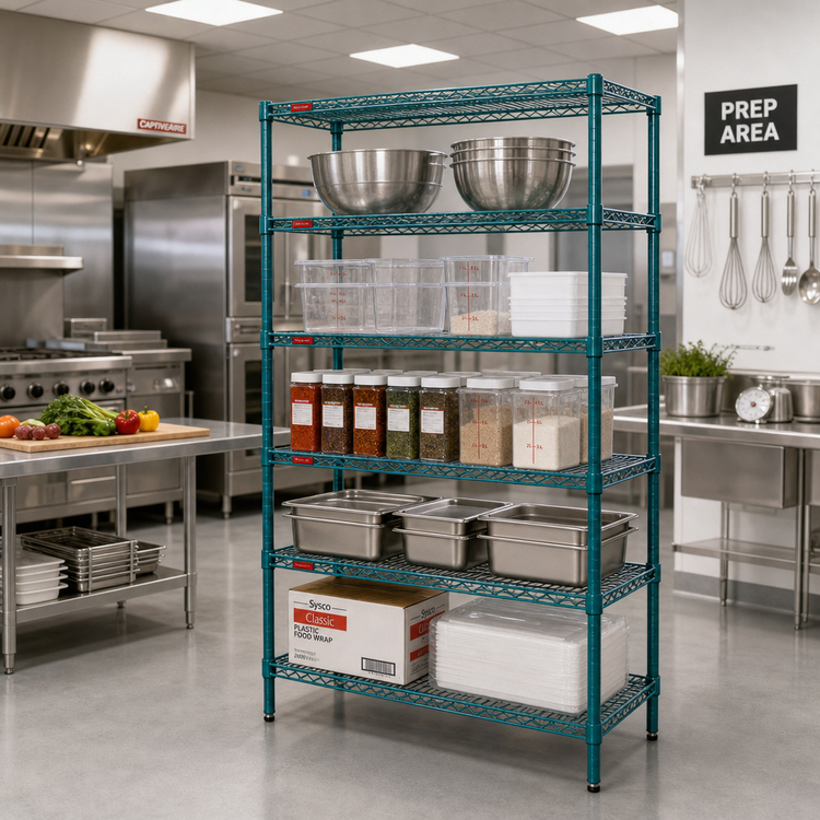 Product image #2 for EagleGard 5-Tier Stationary Starter Wire Shelving Unit, 30W x 24D x 74H, Blue-Green Hybrid Epoxy Finish