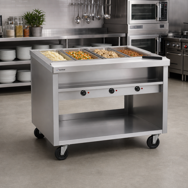 Product image #2 for Delfield E-Chef 60-Inch Electric Hot Food Table with 4 Sealed Wells and Casters