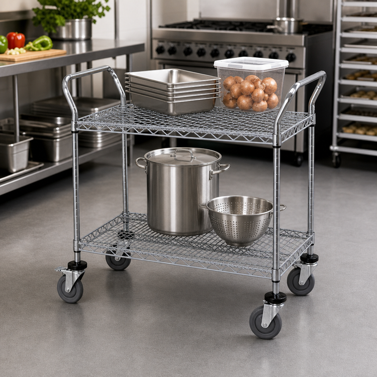 Product image #2 for Quantum 2-Shelf Gray Epoxy Antimicrobial Wire Utility Cart, 48 x 24 x 37-1/2 Inches