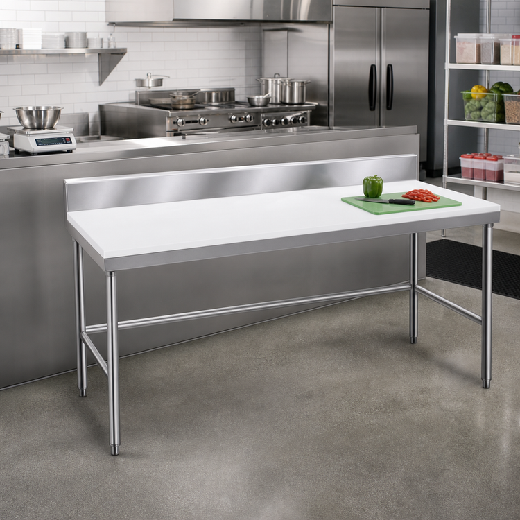 Product image #2 for Advance Tabco Poly Top Work Table with 5/8" Top, 120"W x 24"D, 6" Backsplash