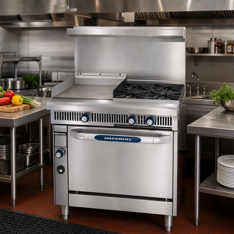 Product image #2 for Imperial Spec Series Heavy-Duty 36-Inch Modular Gas Range with 24-Inch Thermostatic Griddle and 2 Open Burners