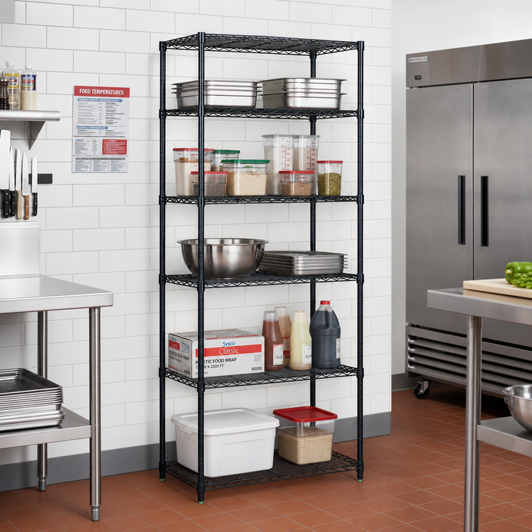 Product image #2 for Quantum 30"W x 18"D x 74"H Wire Shelving Starter Kit with 5 Shelves, Black Epoxy Antimicrobial Finish