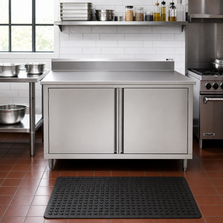Product image #2 for John Boos 48" x 36" Enclosed Base Work Table with Hinged Doors, 14-Gauge Stainless Steel Top, and 5" Backsplash