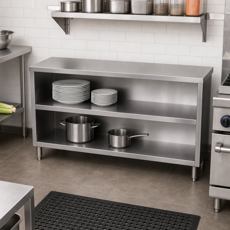 Product image #2 for John Boos Open Front Stainless Steel Dish Cabinet with Mid-Shelf, 48 x 15 x 35 Inches