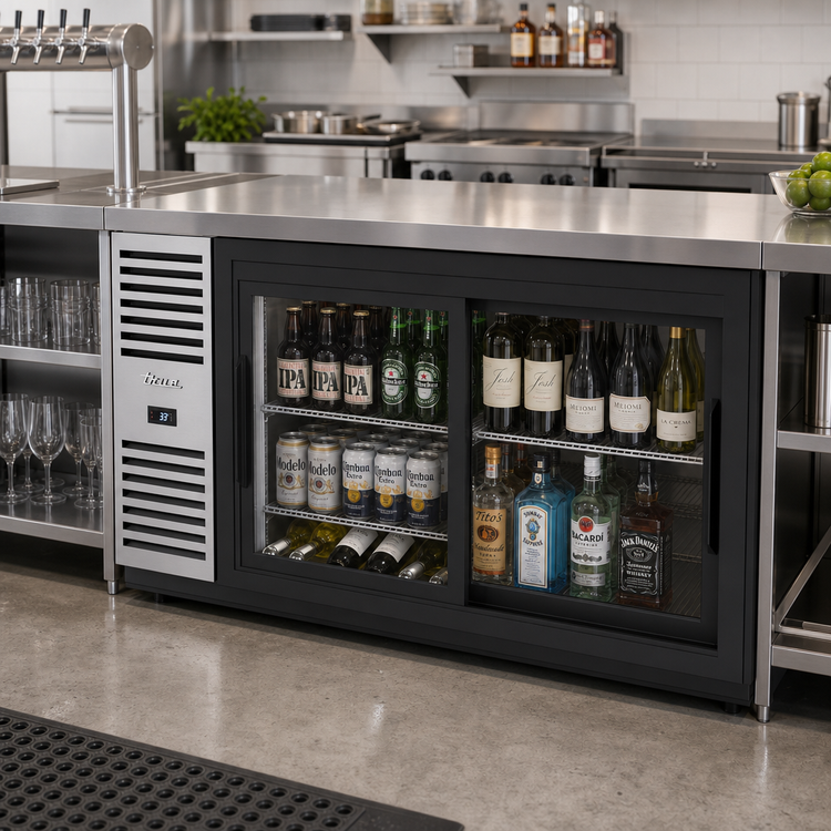 Product image #2 for True 60-Inch Two-Section Back Bar Cooler with Sliding Glass Doors and Stainless Steel Top