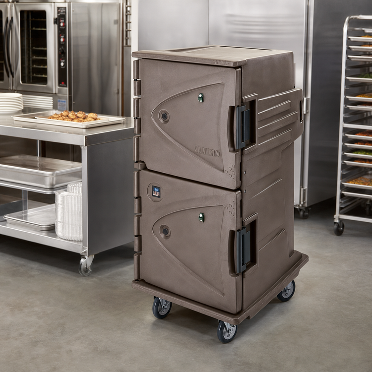 Product image #3 for Cambro Camtherm Tall Profile Electric Full-Size Sheet Pan Hot Holding Cabinet Cart, Double Door, Granite Sand