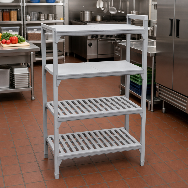 Product image #3 for Cambro Camshelving Premium 21" x 30" 4-Shelf Vented and Solid Polymer Shelf Kit
