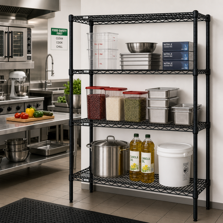 Product image #2 for Quantum 48 in. W x 21 in. D x 74 in. H Black Epoxy Antimicrobial Wire Shelving Starter Kit
