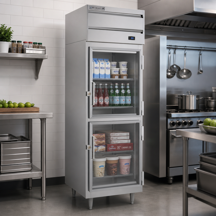 Product image #2 for Beverage Air P Series 1-Section Reach-In Freezer with 2 Lockable Half Glass Doors, 21.01 Cu. Ft.