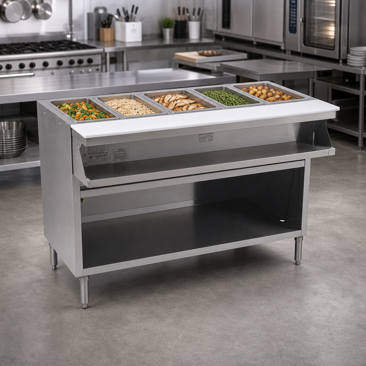 Product image #2 for Spec-Master SHT5OB-240-3 Sealed Well Electric Hot Food Table with Open Cabinet Base, 5-Pan