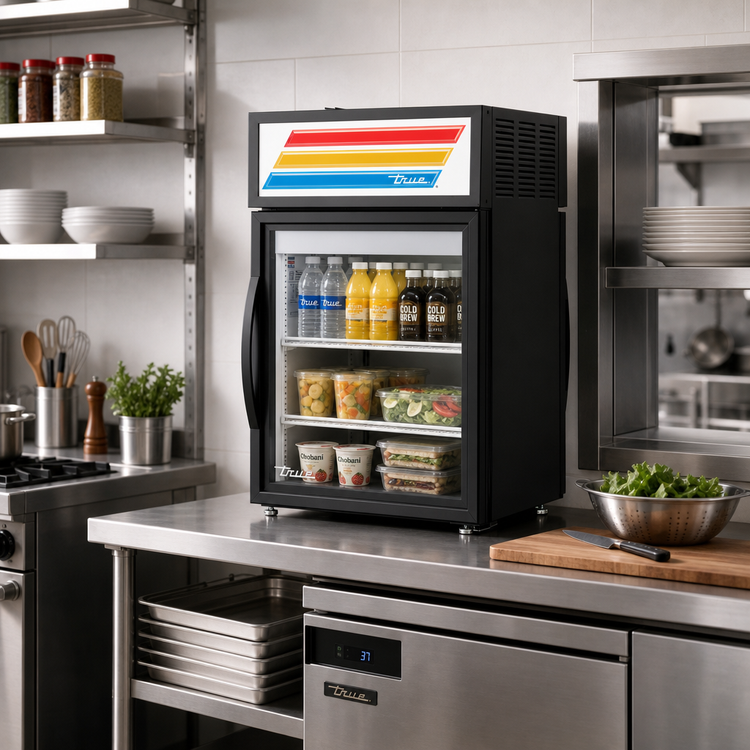 Product image #3 for True Countertop Pass-Thru Glass Door Merchandiser Refrigerator, Black