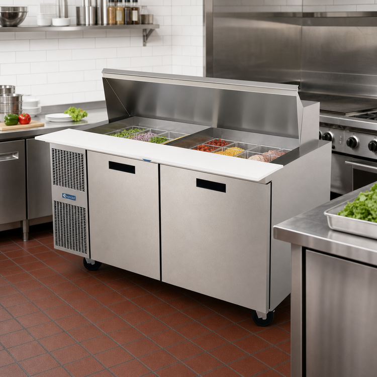 Product image #2 for Randell PT60-24W-L Two-Section Reach-In Refrigerated Salad Prep Table with Mega Top