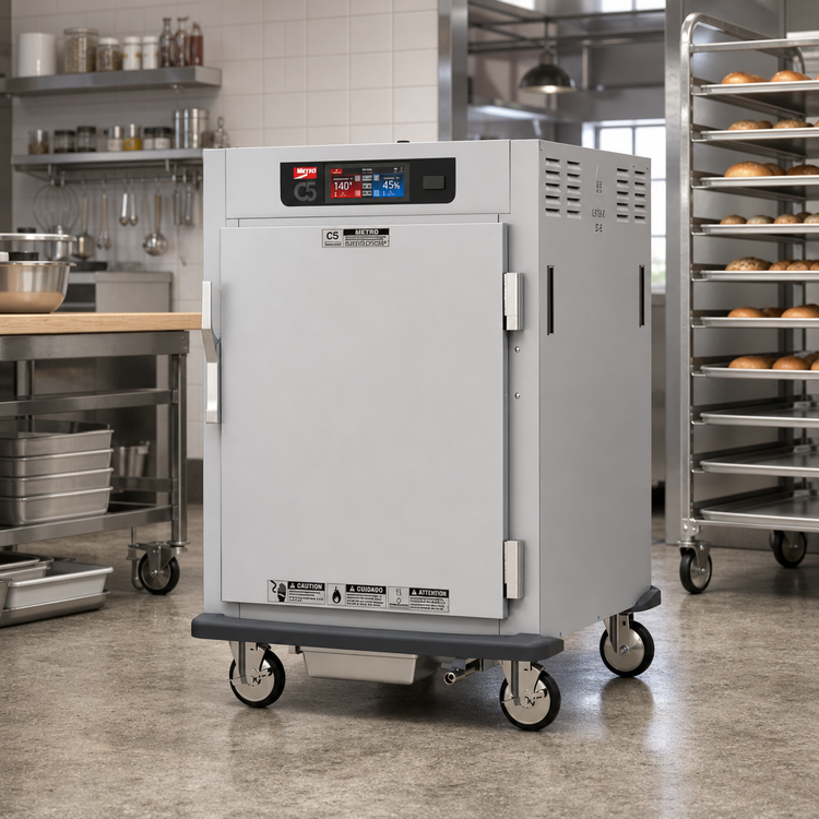 Product image #2 for Metro C5 9 Series Controlled Humidity Heated Holding and Proofing Cabinet, 1/2 Height Pass-Thru, Solid Doors, Lip Load Slides, 8-Pan Capacity