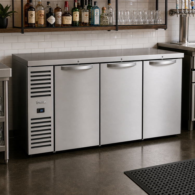 Product image #2 for True Premier Bar 84-Inch Three-Section Stainless Steel Back Bar Cooler with 3 Locking Solid Doors