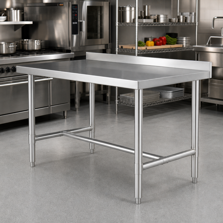 Product image #2 for 60-Inch x 24-Inch Stainless Steel Open Base Work Table with 2-Inch Rear Up-Turn