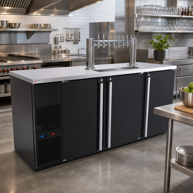 Product image #2 for Pro-Line E-Series 80-Inch Three-Section Dual-Temperature Self-Contained Beer Dispenser with 8-Faucet Tower