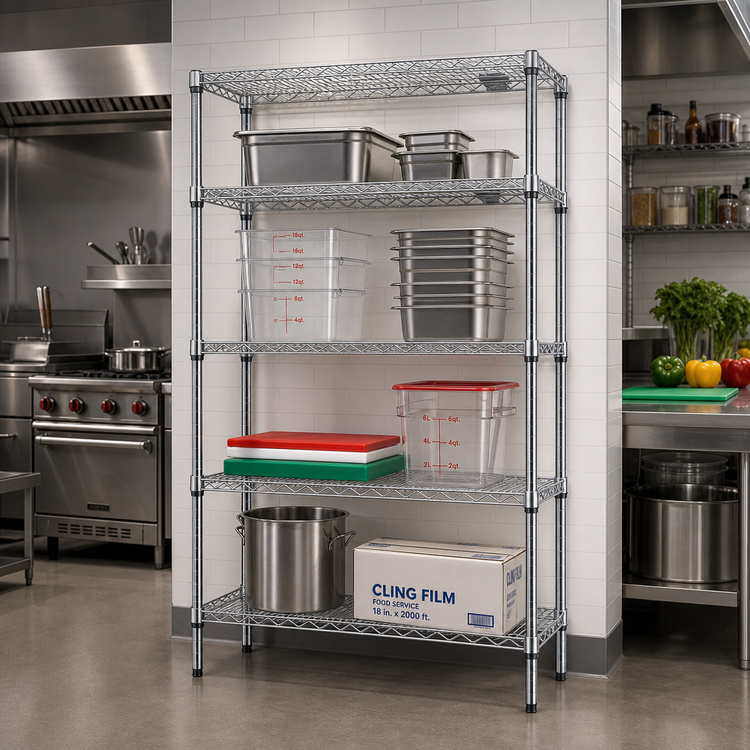 Product image #2 for Eagle Group 4-Tier Starter Wire Shelving Unit, 42W x 18D x 74H, Chrome-Plated