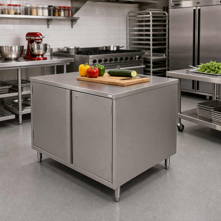 Product image #2 for 30 x 30 Inch Stainless Steel Chef Table Cabinet Base with Hinged Doors and Lock