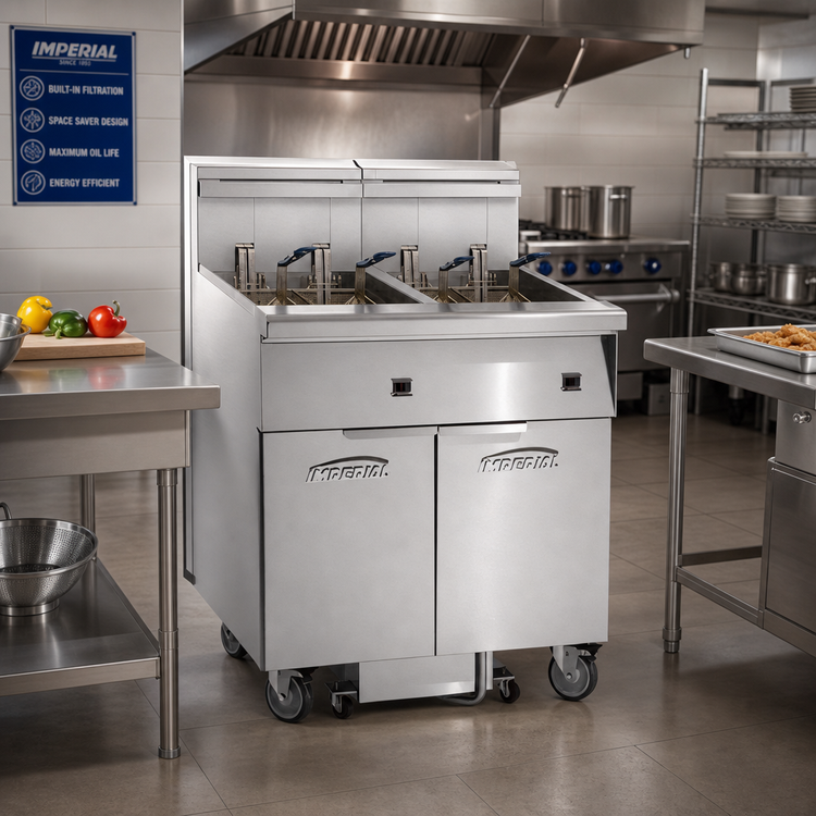 Product image #2 for Imperial Electric Floor Fryer with Built-In Space Saver Filter System, 2 x 75 lb. Tanks
