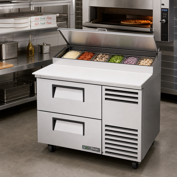 Product image #2 for True 44 5/8-Inch Stainless Steel Refrigerated Pizza Prep Table with 2 Drawers and Alternate Top