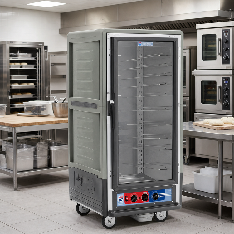 Product image #2 for Metro C5 Insulation Armour 3/4-Height Mobile Moisture-Control Heated Holding & Proofing Cabinet with Gray Insulation Armour, Clear Polycarbonate Door, and Universal Wire Slides