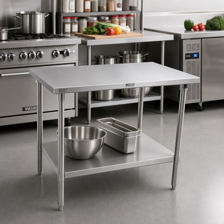 Product image #2 for John Boos Stallion 30"W x 24"D Flat Top Stainless Steel Work Table with Adjustable Undershelf