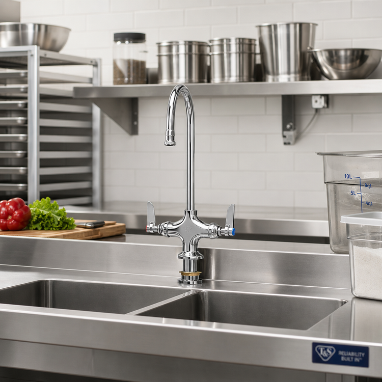 Product image #2 for T&S Brass Double Pantry Single-Hole Deck-Mount Mixing Faucet with 5-3/4 Inch Swivel/Rigid Gooseneck