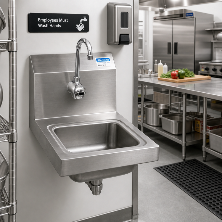 Product image #2 for BK Resources Space Saver Wall-Mount Hand Sink with Sensor Faucet, 9 x 9 x 5 Bowl, 304 Stainless Steel