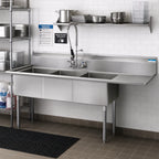 Thumbnail image #2 for BK Resources BKS-3-1824-14-24R Three-Compartment Stainless Steel Sink, Right Drainboard, 18" x 24" x 14" Bowls, 24" Drainboard