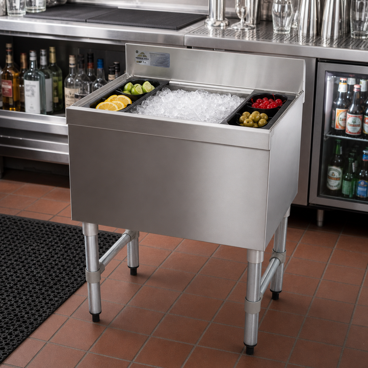 Product image #2 for Advance Tabco Underbar Basics™ 30-Inch Stainless Steel Cocktail Unit with 16-Inch Deep Ice Bin and 10-Circuit Cold Plate