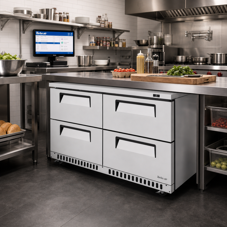 Product image #2 for Turbo Air Super Deluxe Two-Section Front Breathing Undercounter Drawer Refrigerator, 4 Drawers, 14.8 Cu. Ft.