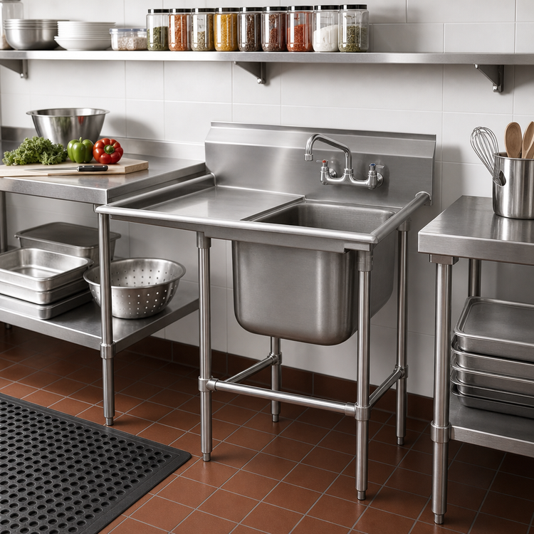 Product image #2 for Advance Tabco Regaline 1-Compartment Sink with Left-Hand Drainboard, 24 x 24 Inch Bowl, 14 Gauge 304 Stainless Steel