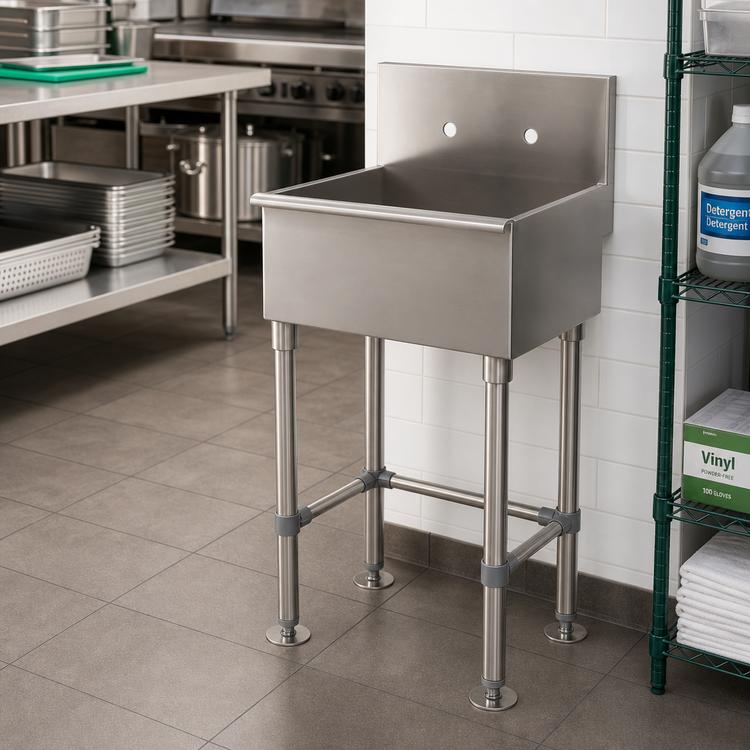 Product image #2 for Advance Tabco Freestanding 16-Gauge 304 Stainless Steel Service Sink with Splash-Mount Faucet Provision