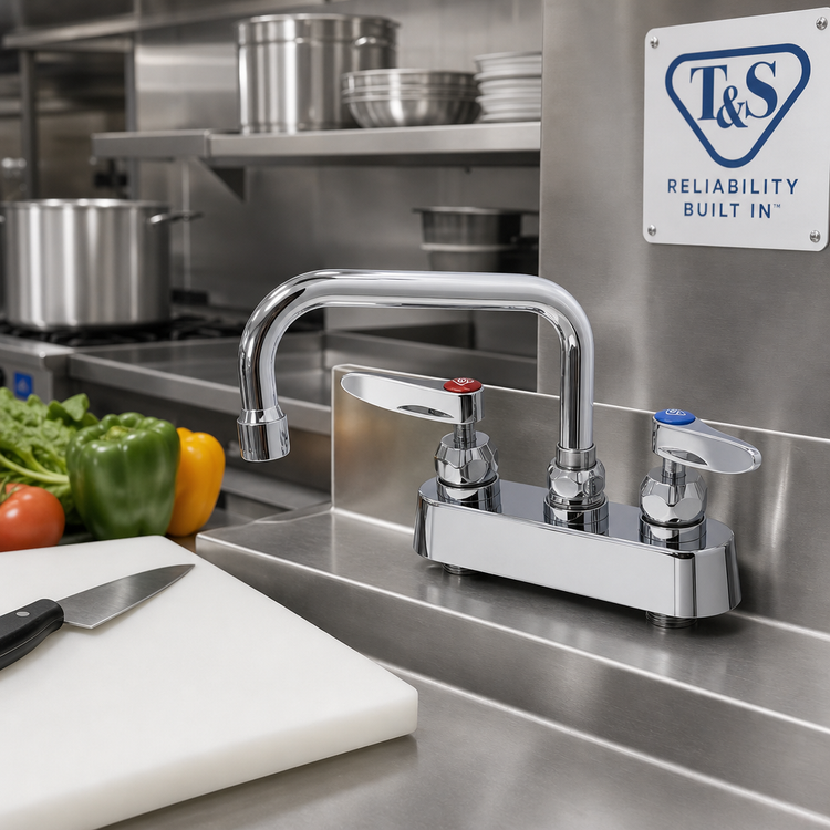 Product image #2 for T&S Brass B-1111-CR Deck-Mount Workboard Mixing Faucet with 8-Inch Swing Nozzle