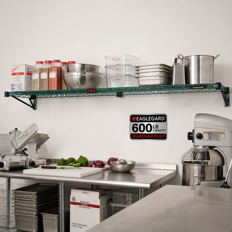 Product image #2 for EagleGard Quad-Adjust 72 Inch W x 21 Inch D Wire Shelf, 600 lb Capacity