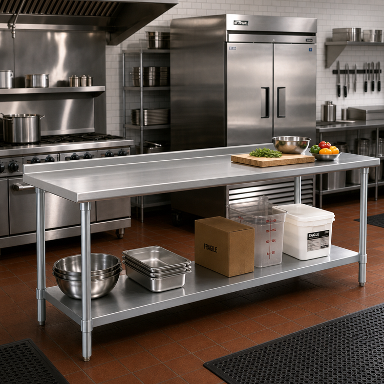 Product image #2 for Eagle Spec-Master Stainless Steel Work Table with 1-1/2 Inch Rear Up-Turn and Undershelf, 108 x 24 Inches