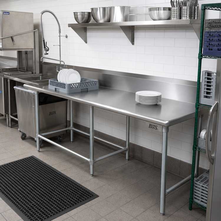 Product image #2 for John Boos Pro-Bowl 96-Inch Straight Clean Dishtable, Left-to-Right, 14-Gauge Stainless Steel, 10-Inch Boxed Backsplash