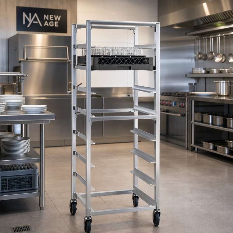 Product image #2 for New Age NS345 Mobile Cup & Glass Cart — 8-Position Aluminum Rack for 20" x 20" Racks