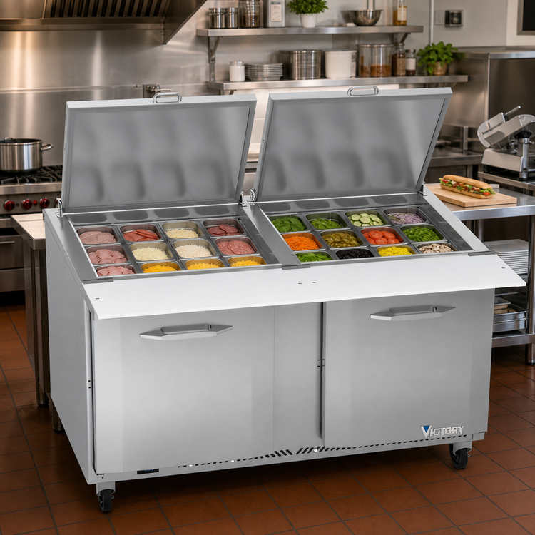 Product image #3 for Victory UltraSpec V-Core 60-Inch Two-Section Self-Contained Big Top Sandwich Prep Table with 24-Pan Opening