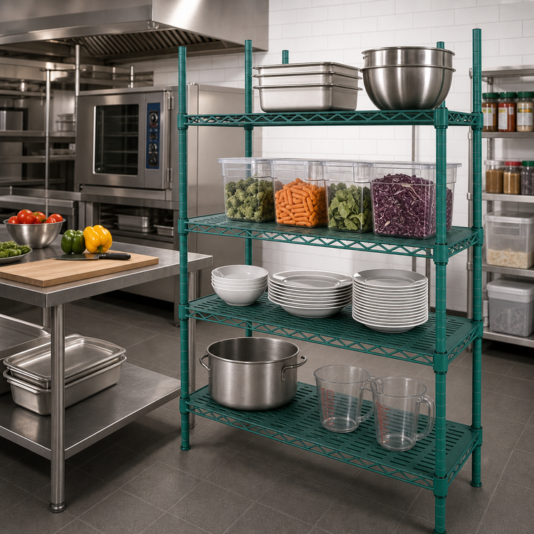 Product image #2 for QuadPlus 60 Inch x 18 Inch Louvered Green Polymer Shelf Mat with Wire QuadTruss Frame