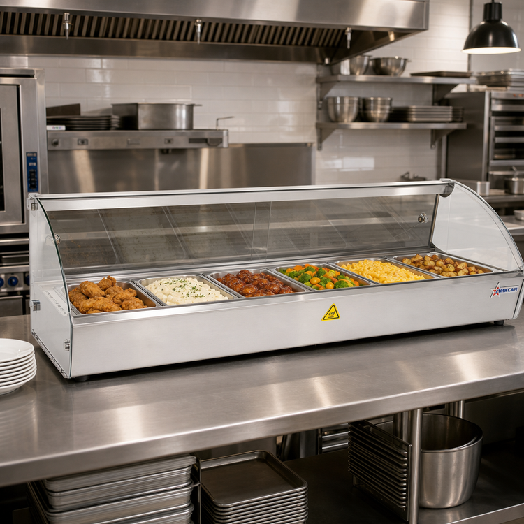 Product image #2 for Countertop Full-Service Hot Food Display Case, 44 Inch, Curved Glass Front, Sliding Rear Doors
