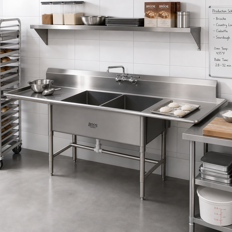 Product image #2 for John Boos Pro-Bowl 2-Compartment Bakery Sink with Left & Right 24-Inch Drainboards, 91-1/4 Inch Wide