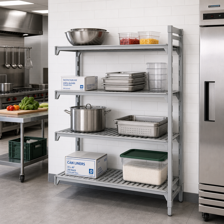Product image #3 for Cambro Camshelving Premium 4-Shelf Vented and Solid Stationary Add-On Polymer Shelving Unit, 48"W x 21"D x 84"H