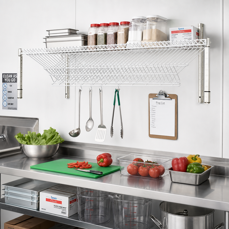 Product image #2 for Eagle Group Stand-Outs 60" x 18" Reversible Angled Wire Shelf with Hanger Rails, White Epoxy