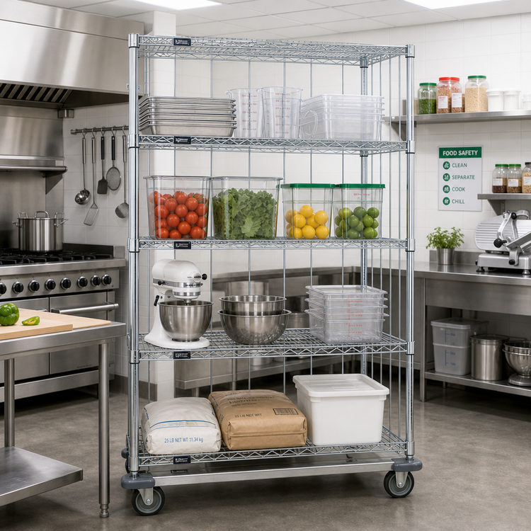 Product image #2 for Quantum 60-Inch Mobile Wire Shelving Enclosure Cart, 4-Shelf, Chrome-Plated Finish