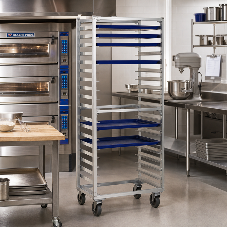 Product image #2 for Mobile Full-Height Side-Loading Aluminum Bun Pan Rack for 20 18 x 26 Pans