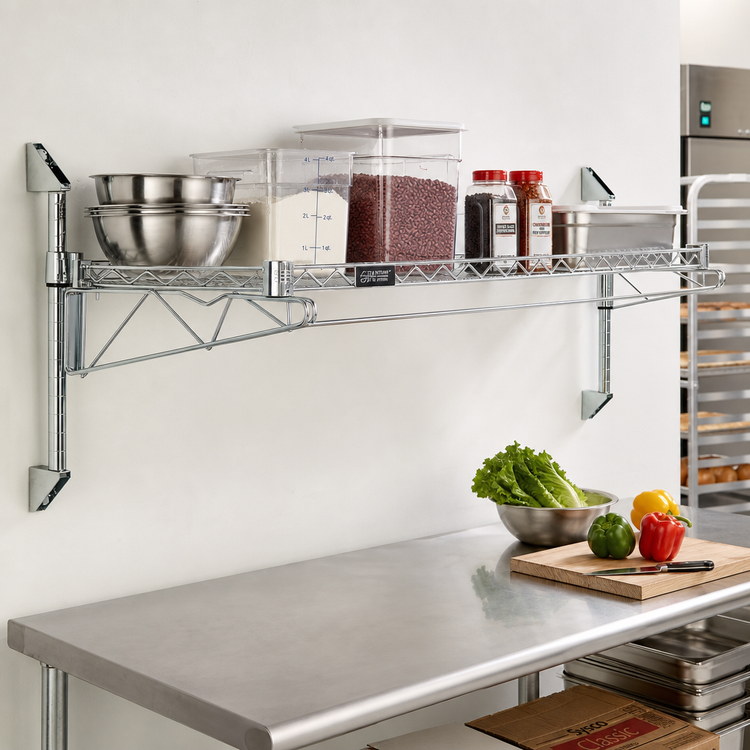 Product image #2 for Quantum Wall-Mount Cantilever Single Shelf Wire Shelving Kit, 54 x 14 Inches, Chrome Plated