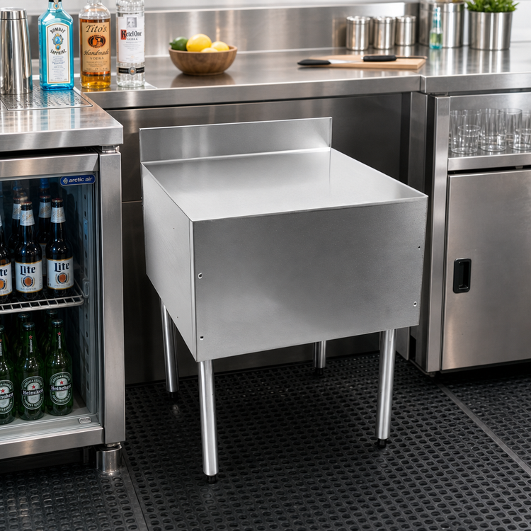Product image #2 for 24-Inch x 19-Inch Stainless Steel Underbar Filler Board with Flat Top and 4-Inch Backsplash