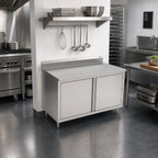 Thumbnail image #2 for John Boos 4CH6R5-2436 Enclosed Stainless Steel Work Table, Cabinet Base with Hinged Doors, 36 x 24 in, 5 in Backsplash